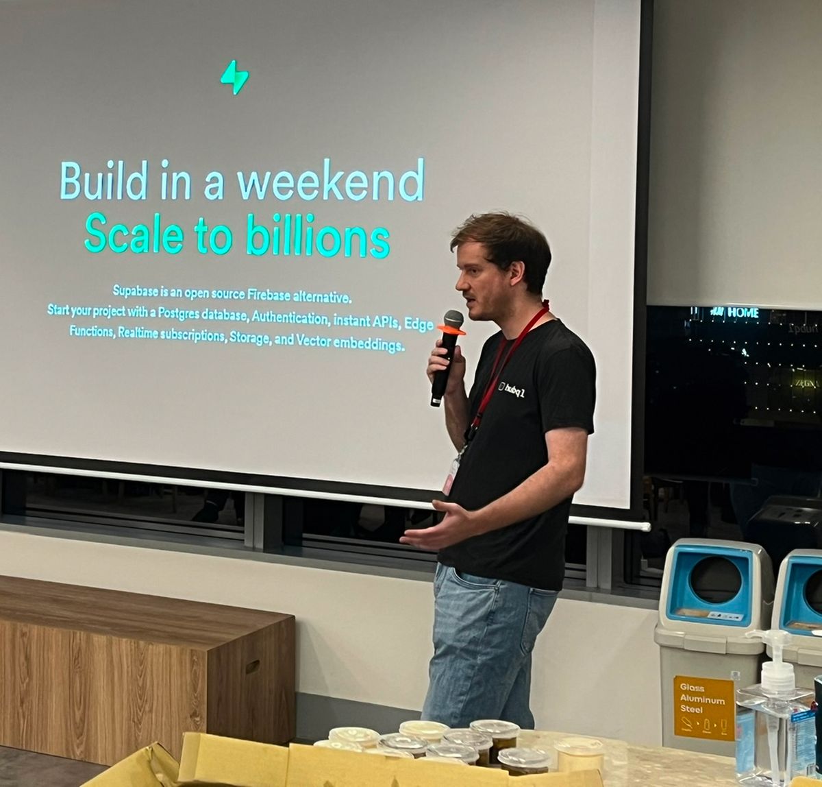 Tobias Meixner speaking at a tech event about engineering leadership and software development